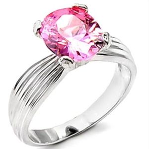 Silver Vintage Art Deco Cable Cocktail Ring Pink Cubic Zirconia Size 9 10 Plated